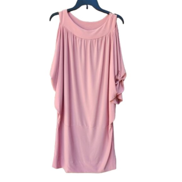 Magna Plus Pink Dress Bodycon Draped Cold-Shoulder Dolman Sleeve Solid - Picture 1 of 13